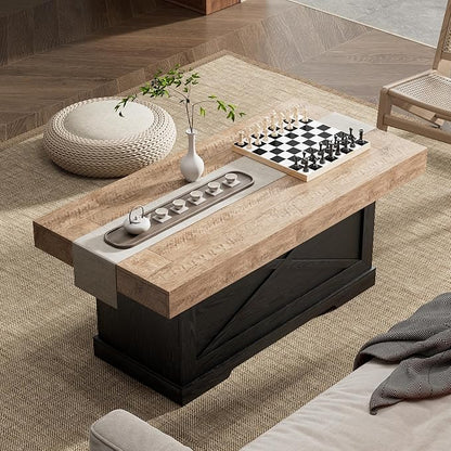 Coffee Table 39 in Rustic Center Table with X-Design Wooden Pedestal for Living Room, Space Saving, Easy Assembly Rectangle Home Office Tea Accent Table for Apartment, Dark Oak Black