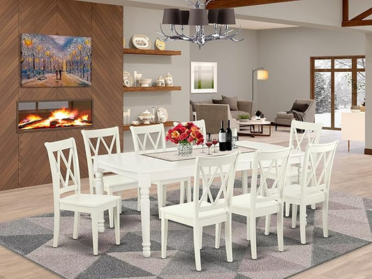 East West Furniture DOCL9-LWH-W 9 Piece Dining Table Set Includes a Rectangle Dinner Table with Butterfly Leaf and 8 Dining Room Chairs, 42x78 Inch, Linen White
