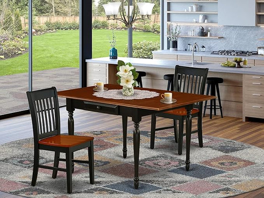 East West Furniture MZNO3-BCH-W 3 Piece Dining Table Set for Small Spaces Contains a Rectangle Dining Room Table with Dropleaf and 2 Wooden Seat Chairs, 36x54 Inch, Black & Cherry
