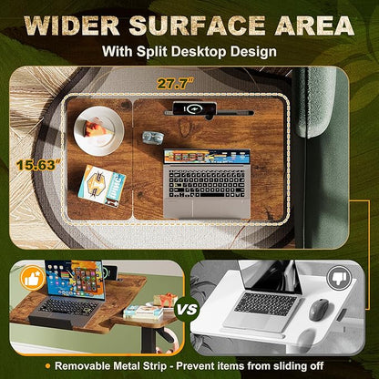 Standing Desk, Medical Overbed Table with Rolling Tray, Dual Pneumatic Angle and Height Adjustable Desk, Portable Side Table with Hidden Wheels, Home & Hospital Use, Rustic Brown