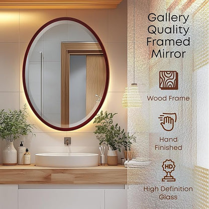 OVALCREST - Oval Wooden Beveled Wall Mirror for Home Decor, Bathroom, Vanity, Bedroom, Living Room, Hallway - London Style (Black Cherry) 25.1 x 31.1