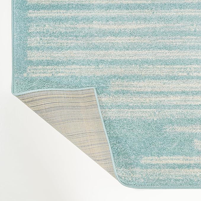 JONATHAN Y Khalil Modern Berber Stripe Turquoise/Cream Indoor Area Rug, 8x10, Contemporary, Bohemian, Easy-Cleaning for Living Room, Bedroom, Kitchen, Pet Friendly, Non-Shedding (MOH207D-8)