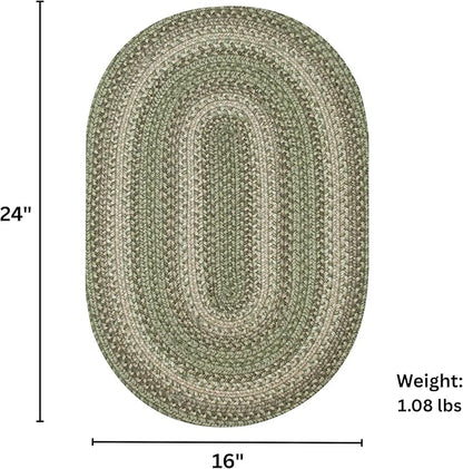 Grassland Country Braided Oval Rugs 16x24 - Braided Green Jute Rug for Kitchen and Entryway