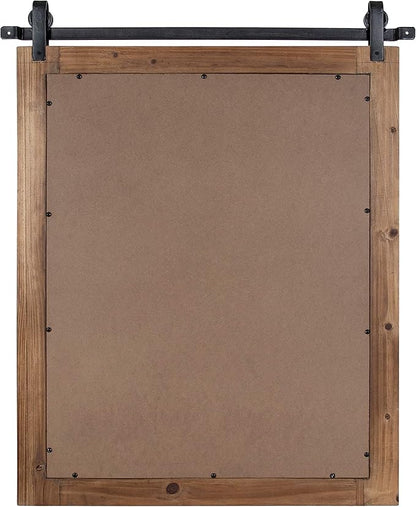 Kate and Laurel Cates Rustic Wall Mirror, 22" x 30" Rustic Brown, Farmhouse Barn Door-Inspired Wall Decor