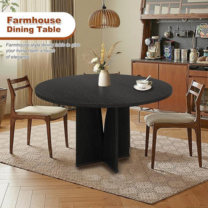 Round Dining Table for 4, 39 Inch Small Dinner Table Farmhouse Wooden Circle Kitchen Tables with Cross Base for Dining Room, Kitchen, Living Room, Black