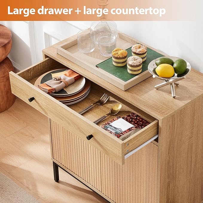 Sideboard Buffet Cabinet with Drawer, Farmhouse Coffee Bar Station Table, Kitchen Storage with Doors and Adjustable Shelves, Modern Wood Cupboard for Dining Room, Livingroom, Entryway