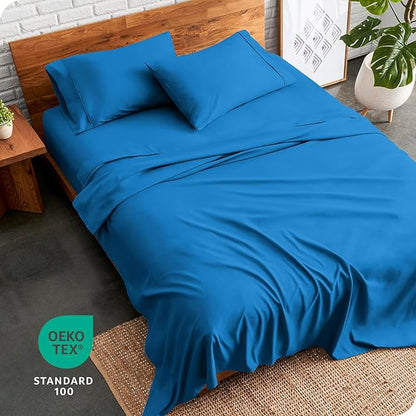 Bare Home Split King Sheet Set - 1800 Ultra-Soft Microfiber Bed Sheets - Double Brushed - Deep Pockets - Easy Fit - 5 Piece Set - Bed Sheets & Pillowcases (Split King, Medium Blue)