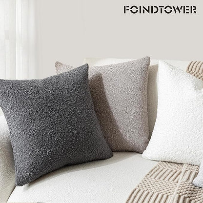 Foindtower Set of 2, Decorative Textured Boucle Throw Pillow Covers Accent Solid Pillow Cases Soft Cozy Couch Cushion Case for Chair Sofa Bedroom Living Room Home Decor 24 x 24 Inch Neutral Grey