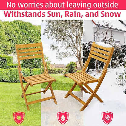 Tranquillo Anya Acacia Wood Folding Chairs Set of 2 – 400lbs Capacity, No Assembly Needed, Indoor & Outdoor Wooden Foldable Dining Chairs, Space-Saving & Portable Design for Home & Events
