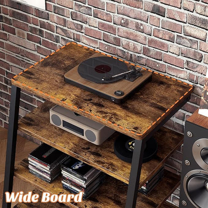 AV Media Stand with Outlets, Media Console with LED Lights, Stereo Racks and Stands with Storage Shelves, Media Audio Tower Cabinet, Rustic Brown