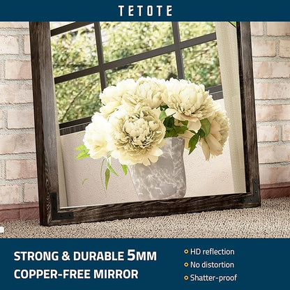 TETOTE 48 x 24 Black Wood Framed Mirror for Bathroom Wall/Bedroom/Living Room/Entryway Farmhouse Rustic Bathroom Vanity Mirror Waterproof (Horizontal/Vertical Mounted)