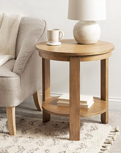 Kate and Laurel Foxford Tiered Round Side Table; 22 x 22 x 24; Natural Brown; Transitional Two-Tier Circle Nightstand Table with Storage and Resilient Wood Construction for Bedroom Decor