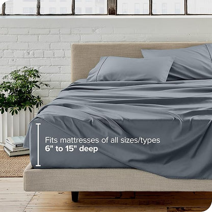 Bare Home Queen Sheet Set - 1800 Ultra-Soft Microfiber Queen Bed Sheets - Double Brushed - Deep Pockets - Easy Fit - 4 Piece Set - Bed Sheets (Queen, Steel Blue)