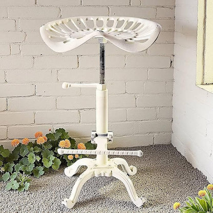 Diwhy Rustic Industrial Farmhouse Tractor Seat Adjustable Height 21.65-27.56in Bar Stool Industrial Bar Chair (Aged White, Cast Iron)
