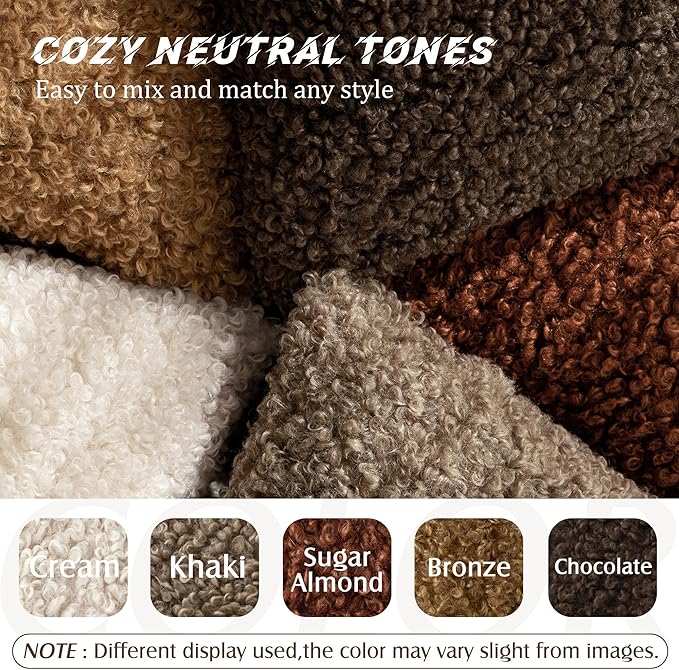 Foindtower 2 Pieces 24x24 Inch Hazel Brown,Faux Fur Throw Pillow Cover Accent Sherpa Furry Pillow Covers Fuzzy Soft Pillowcases Cozy Sheepskin Decorative Fleece Cushion Case for Bed Couch Living Room