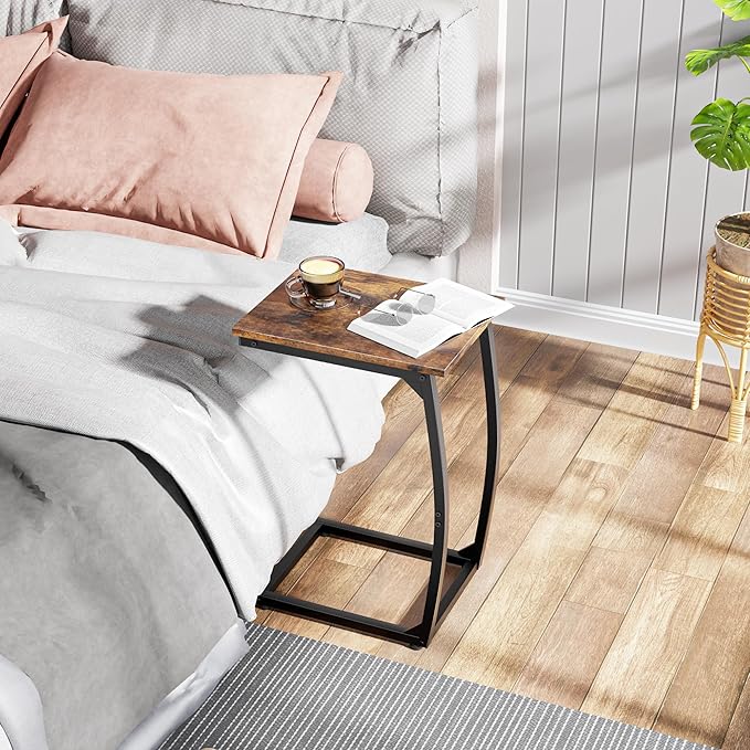 C-Shaped End-Table Set of 2 - Side Table for Couch,Curved Support Legs, Slide Under Couch Table for Sofa, TV Tray Table for Living Room Bedroom (Rustic Brown)