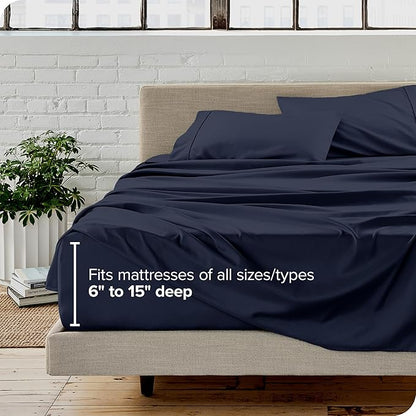 Bare Home Full XL Sheet Set - Luxury 1800 Ultra-Soft Microfiber Full Extra Long Bed Sheets - Double Brushed - Deep Pockets - Easy Fit - 4 Piece Set - Bed Sheets & Pillowcases (Full XL, Midnight Blue)