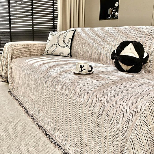 Nobildonna Sofa Cover Washable Soft Thicken Chenille Couch Cover with Tassel,Waterproof Sofa Slipcover for 3-4 Cushion Couch,Sectional Sofa,L-Shaped Furniture Protector Pet-Friendly,Brown 71"x150"