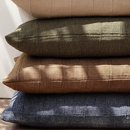 Foindtower Set of 2 Decorative Linen Check Throw Pillow Covers Neutral Farmhouse Lumbar Cushion Covers Modern Boho Home Decor for Sofa Chair Couch Bedroom Living Room Outdoor,12×20 Inch,Navy Blue