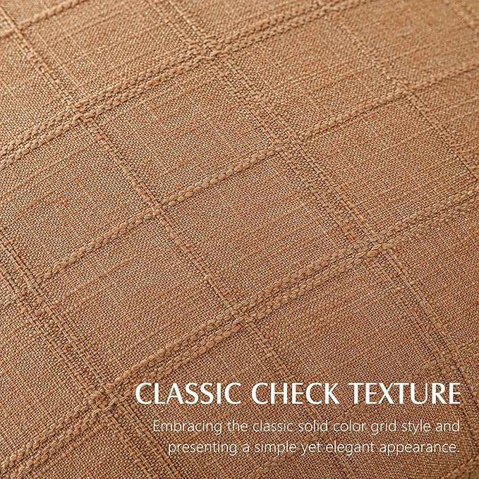 Foindtower Set of 2 Decorative Linen Check Throw Pillow Covers Neutral Farmhouse Vintage Cushion Covers Modern Boho Home Decor for Sofa Chair Couch Bedroom Living Room Outdoor,22×22 Inch,Brick