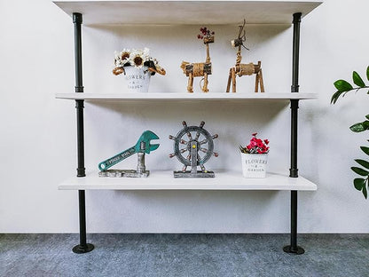 6 Tier Industrial Ladder Shelf Bookcase, Wall Mounted Rustic Bookshelf for Living Room Decor and Storage (White, 6 Tier - 10" D x 36" W x 82.5" H)