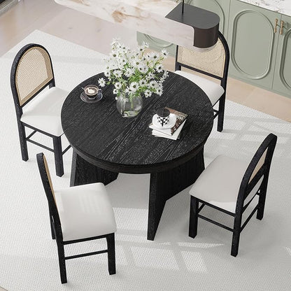 Ball & Cast Retro 5 Pieces Dining Table Set with 4 Upholstered Chairs,Kitchen Table and Chairs for 4 W/ 58" Round Extendable Kitchen Desk,for Small Space,Apartment,Dining Room,Espresso