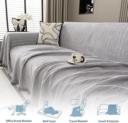 Nobildonna Sofa Cover Washable Soft Thicken Chenille Couch Cover with Tassel,Waterproof Sofa Slipcovers for 2 Cushion Couch,Loveseat,Futon Couch Furniture Protector Pet-Friendly,Gray 71"x102"