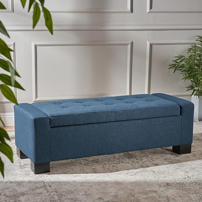 Ball & Cast 50.8" Upholstered Storage Ottoman with Tufted Waffle Stitch,End Bench w/Uses Pressure Hinges and Wood Legs,Entryway Fabric Footrest Stool for Living Room & Bedroom,Light Grey