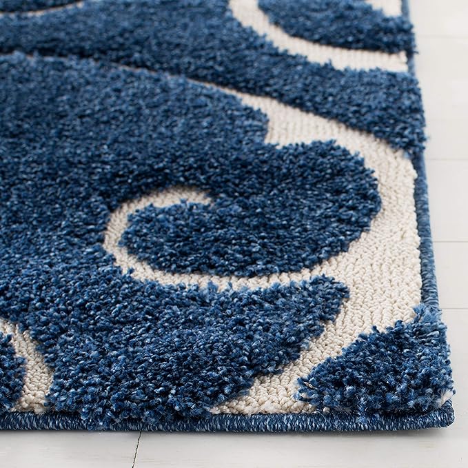 SAFAVIEH Area Rug 8x10 - Florida Shag Collection - Large - Dark Blue & Cream, Scroll Design, Non-Shedding & Easy Cleaning, Plush Thick Pile, Ideal for Living Room, Bedroom, Dining Space (SG455-6511)