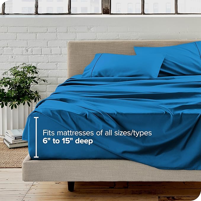 Bare Home Split King Sheet Set - 1800 Ultra-Soft Microfiber Bed Sheets - Double Brushed - Deep Pockets - Easy Fit - 5 Piece Set - Bed Sheets & Pillowcases (Split King, Medium Blue)