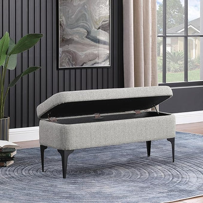 HomePop Upholstered Storage Bench with Metal Leg Home Décor|Bench with Storage for Living Room & Entryway - Sustainable Gray Woven