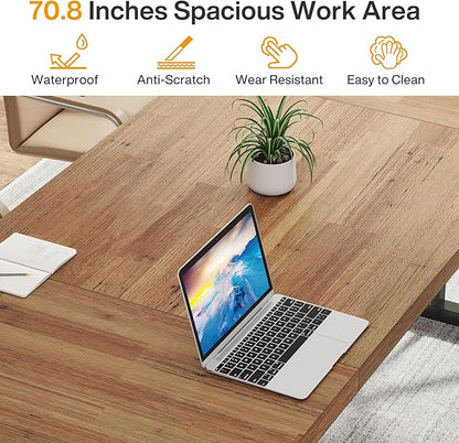 Tribesigns 70.8-Inch Executive Desk, Large Computer Office Desk Workstation, Modern Simple Style Laptop Desk Study Writing Table Business Furniture for Home Office (Light Brown, 70.8 Inch)