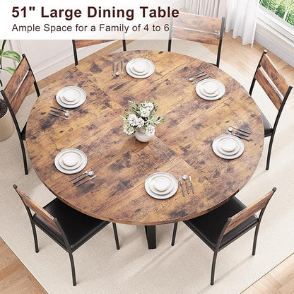 51'' Round Dining Table for 6,Kitchen Dining Room Circle Dinner Pedestal Table,Space Saving Wood Kitchen & Dining Room Furniture (Vintage, 51In)