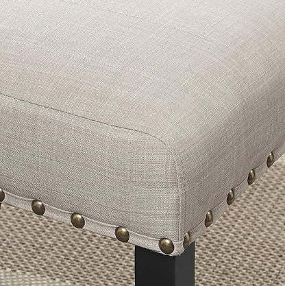 Roundhill Furniture Biony Fabric Bar Stools with Nailhead Trim (Set of 2), Tan