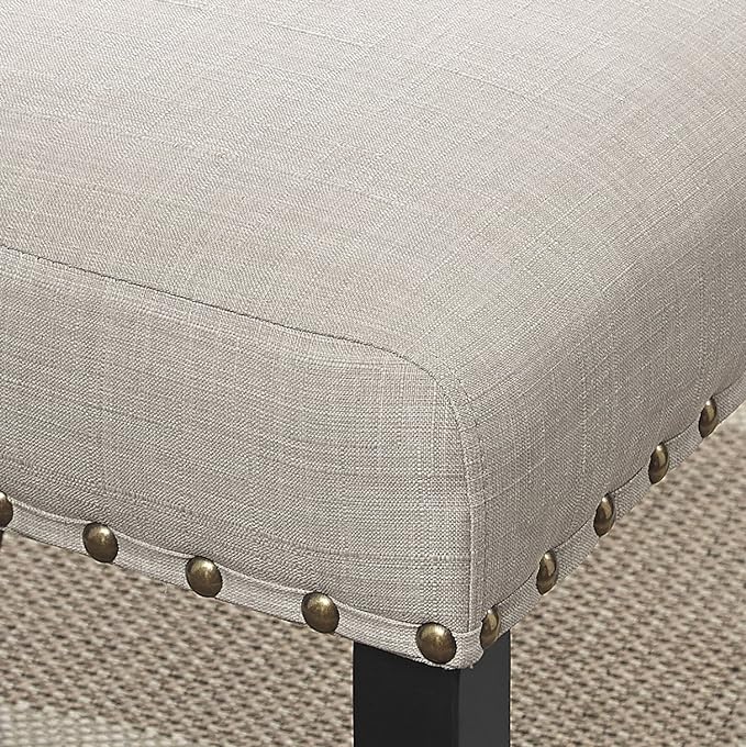 Biony Tan Fabric Counter Height Stools with Nailhead Trim, Set of 2