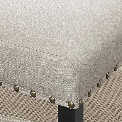 Biony Tan Fabric Counter Height Stools with Nailhead Trim, Set of 2