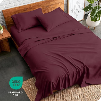 Bare Home Queen Sheet Set - Luxury 1800 Ultra-Soft Microfiber Queen Bed Sheets - Double Brushed - Deep Pockets - Easy Fit - 4 Piece Set - Bedding Sheets & Pillowcases (Queen, Burgundy)