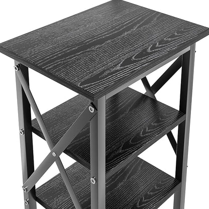 VECELO End Table Set of 2, Bedside Table, 24" Tall Living Room End Tables, X-Design Reinforced Nightstands, Side Table with 3-Tier Storage Shelves for Small Spaces, Office, Bedroom, Classic Black