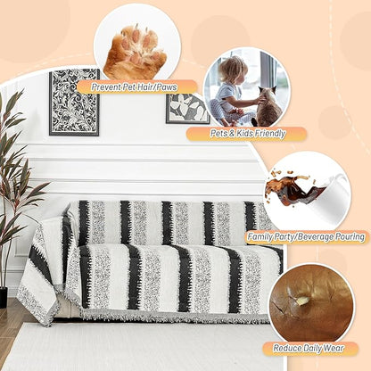 MYSKY HOME Boho Sofa Covers, Couch Covers for 2 Cushion Couch Sofa, Chenille L Shape Sectional Couch Cover- Pet-Friendly, Machine Washable, Sofa Protector for Kid, 71"x118", Black Star Cluster