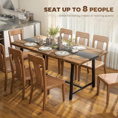 HOMCOM Industrial Dining Table for 8 People, 70.9" Long Rectangular Kitchen Table with Large Tabletop and Steel Legs for Dining Room, Rustic Brown