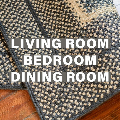 Manchester Black Braided Area Rug, Jute, 6x9' Rectangle - Perfect Country Primitive Decor for Dining Room, Living Room, Everywhere