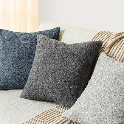 Foindtower Set of 2, Decorative Textured Boucle Throw Pillow Covers Accent Solid Pillow Cases Neutral Soft Cozy Couch Cushion Case for Chair Sofa Bedroom Living Room Home Decor 24 x 24 Inch Dark Grey