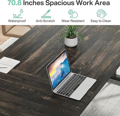 Tribesigns 70.8-Inch Executive Desk, Large Computer Office Desk Workstation, Modern Simple Style Laptop Desk Study Writing Table Business Furniture for Home Office (Black Oak, 70.8 Inch)