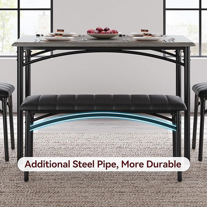 GarveeHome Dining Table Set for 4, Kitchen Table with Upholstered Chairs and Bench, Wood Rectangular Dining Table and Chairs Set for Small Space, Apartment, Dinner, Rustic Gray