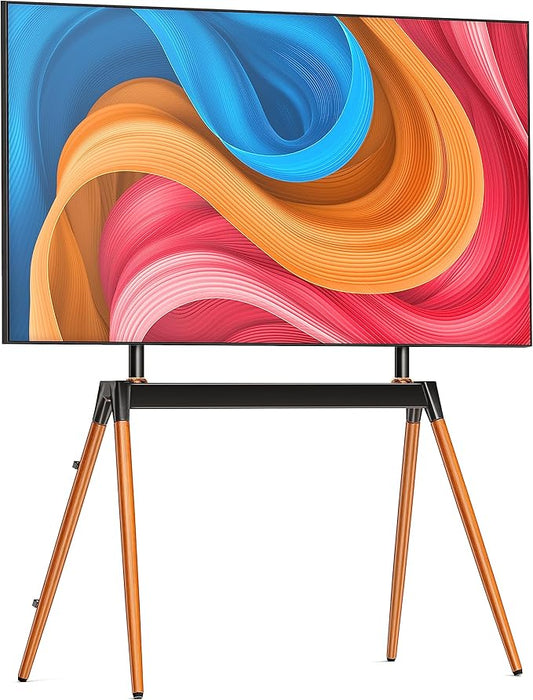 Easel TV Stand for 32-86 Inch LCD LED Flat or Curved Screen up to 132 lbs, Height Adjustable Tripod TV Floor Stand with Wood Legs and Cable Ties