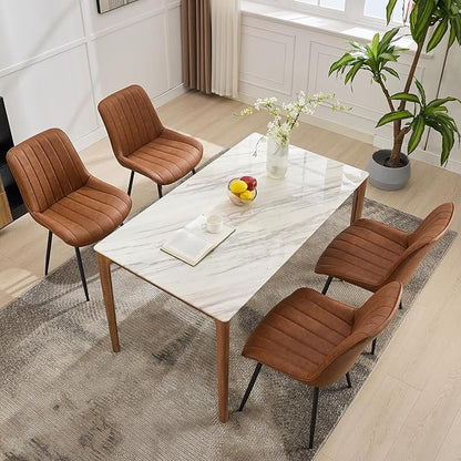 Dining Chairs Set of 2, Upholstered PU Leather Kitchen & Dining Chairs with Whale Backrest,Chair with Padded Seat and Metal Legs for Restaurant/Cafe