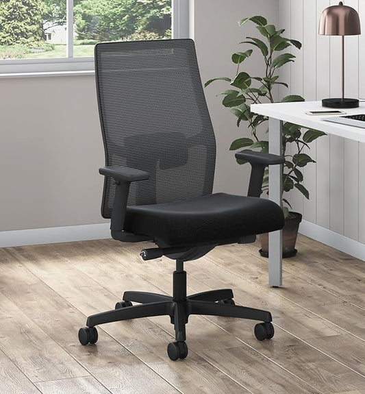 HON Ignition 2.0 Mid Back Task Chair, Advanced Synchro-Tilt Control, Office Chair with Lumbar Support, Height and Width Adjustable Arms, Black Frame, Black