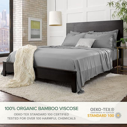 Twin XL Sheets by Pure Bamboo, Genuine 100% Organic Viscose Derived from Bamboo Bed Sheet Set, Luxuriously Soft & Cooling, Double Stitching, Lifetime Quality Promise (Twin XL, Stone Grey)