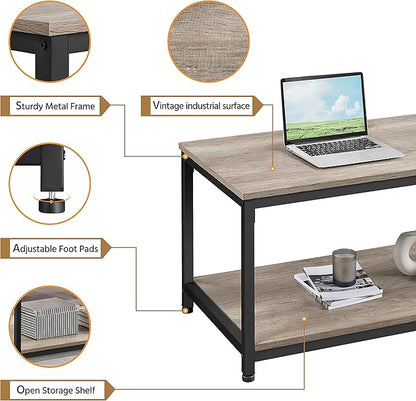 Yaheetech 39.5" 2-Tier Coffee Table with Storage Shelve, Industrial Gray Coffee Table, Easy Assembly, Wooden Center Tables for Living Room & Small Space, Gray