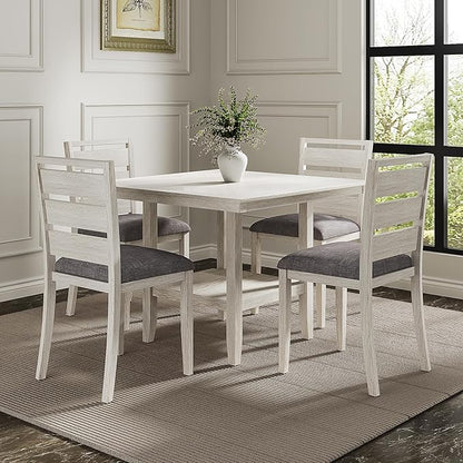 5-Piece Solid Wood Dining Table Set for 4, Modern Breakfast Dinette Kitchen Table with Bench & Chairs for Dining Room, Kitchen, Grey